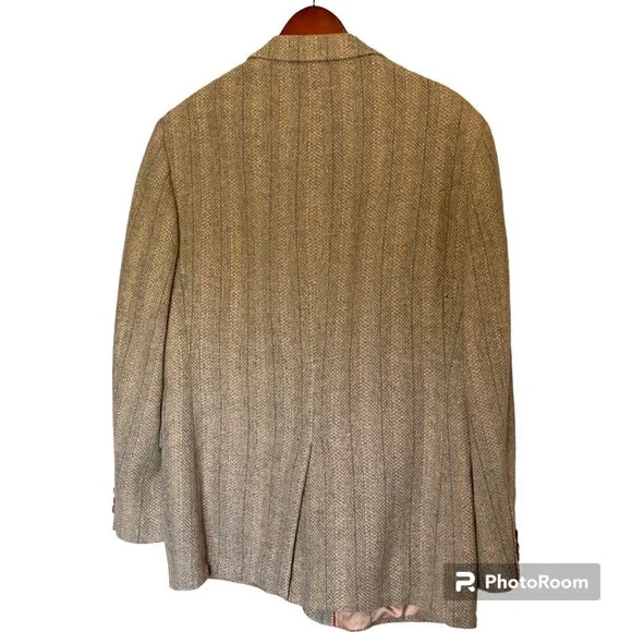 Egon Von Furstenberg Beige Tan Wool TweedBlazer 2 Button Men's 44R Vintage